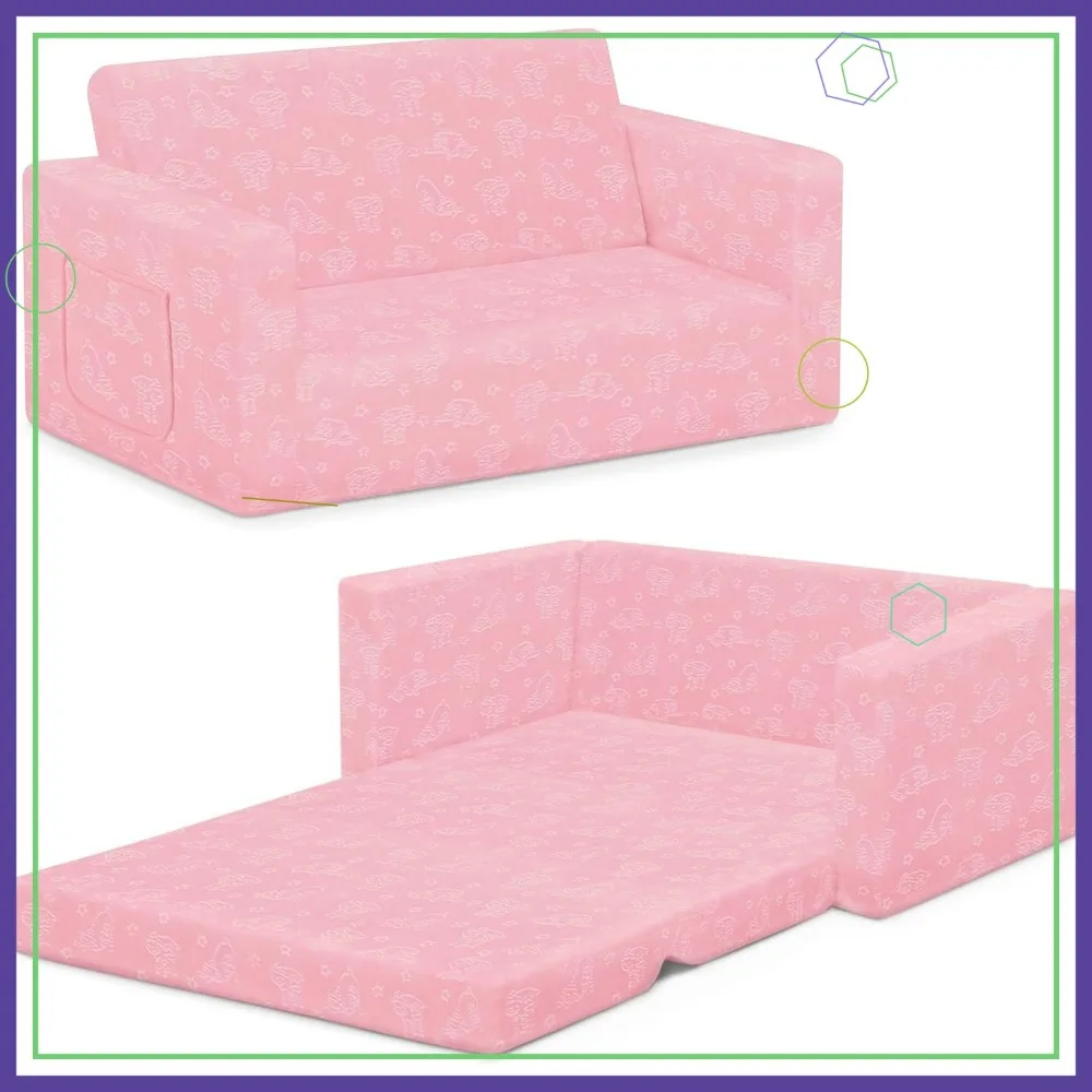 أريكة قابلة للتحويل للأطفال إلى كرسي استلقاء - أريكة مفتوحة 2 في 1، عريضة 30 بوصة باللون الوردي #1