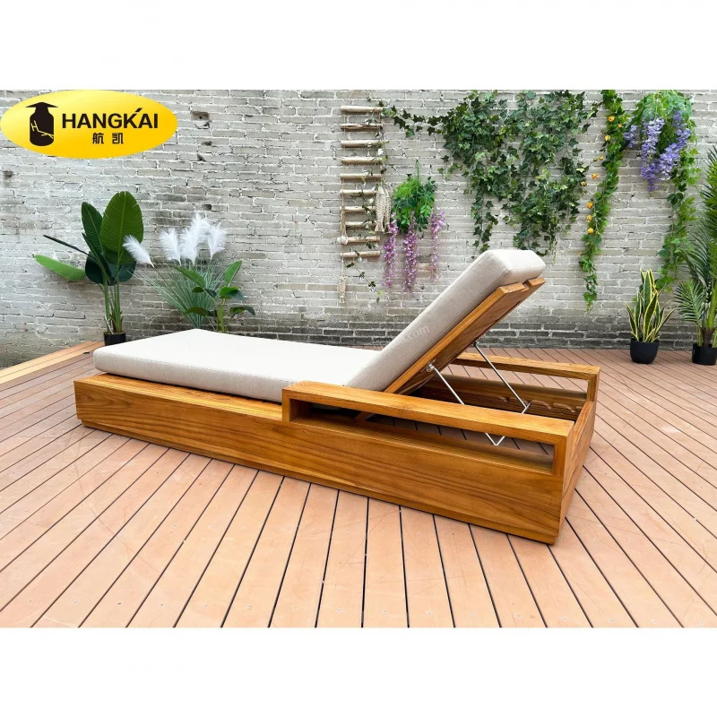 Sun Loungers,Outdoor Bed,Pool Seaside Beach Teak Solid Wood Nordic Leisure Courtyard Outdoor Resort Island Lounger Foldable
