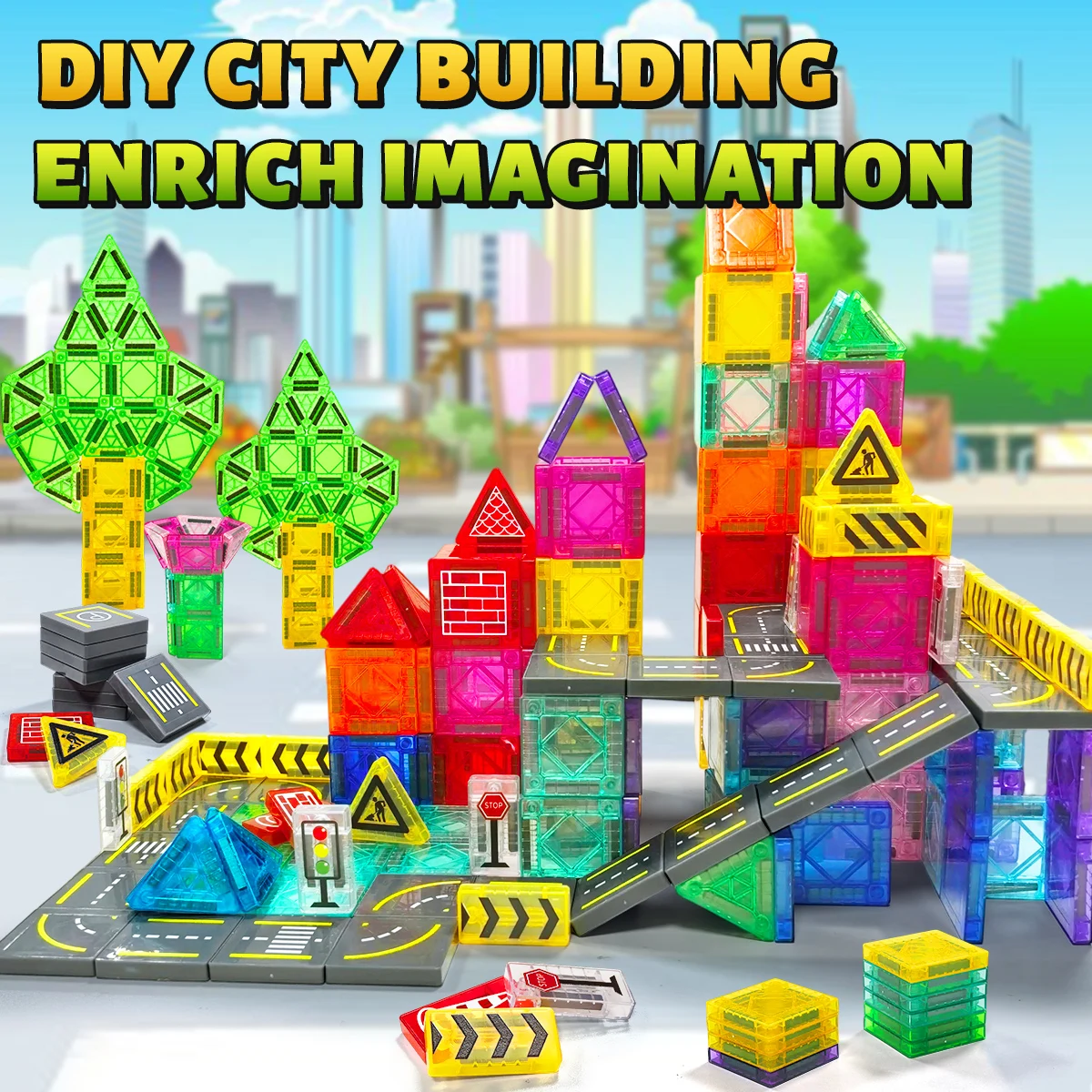 مجموعة ألعاب بناء الطرق المغناطيسية للأطفال هدية مكعبات بناء مغناطيسية ألعاب تعليمية مونتيسوري 32/65/58 قطعة مع صندوق حديد