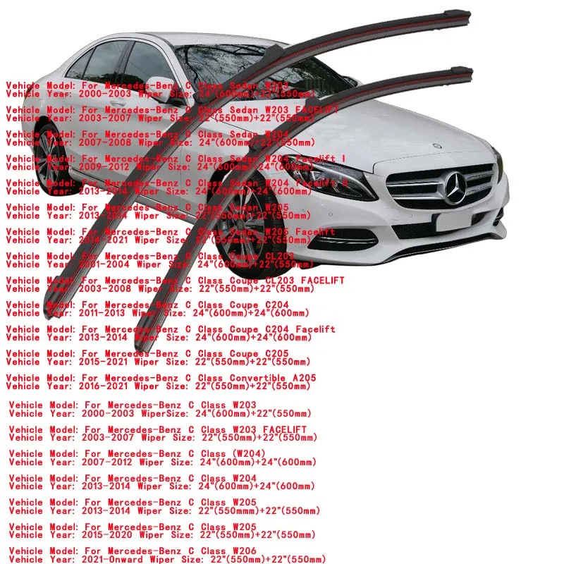 Limpiaparabrisas de goma doble para Mercedes Benz Clase C Saloon Sedan Coupe Convertible W203 W204 W205 CL203 C204 C205 A205