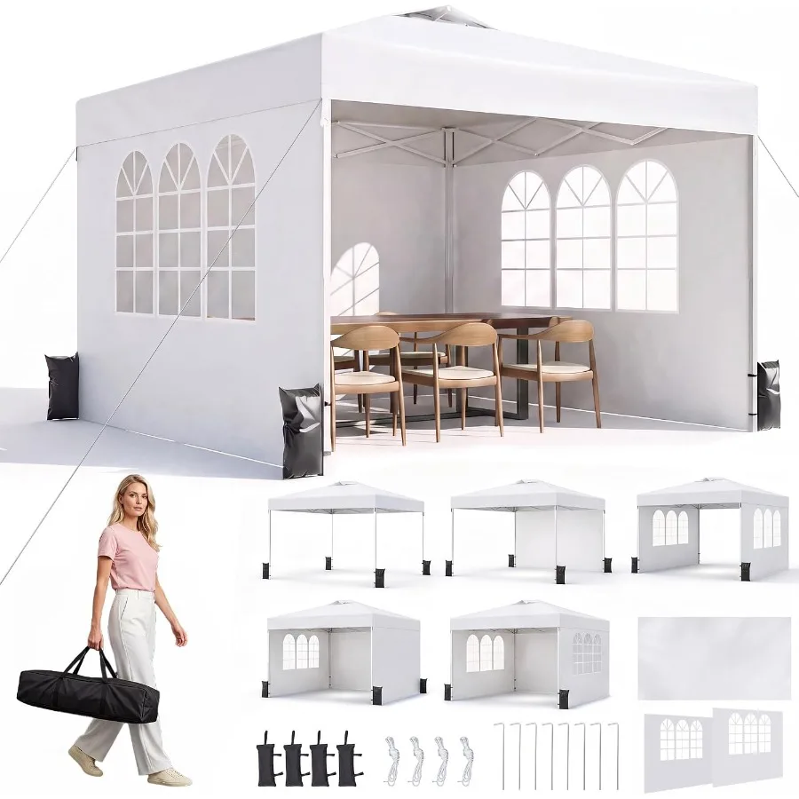10x10 Pop Up Canopy Tent with 3 Detachable Side Panels and Double Roof Vents, Waterproof UPF50+ Instant Shelter for Market, Party & Backyard