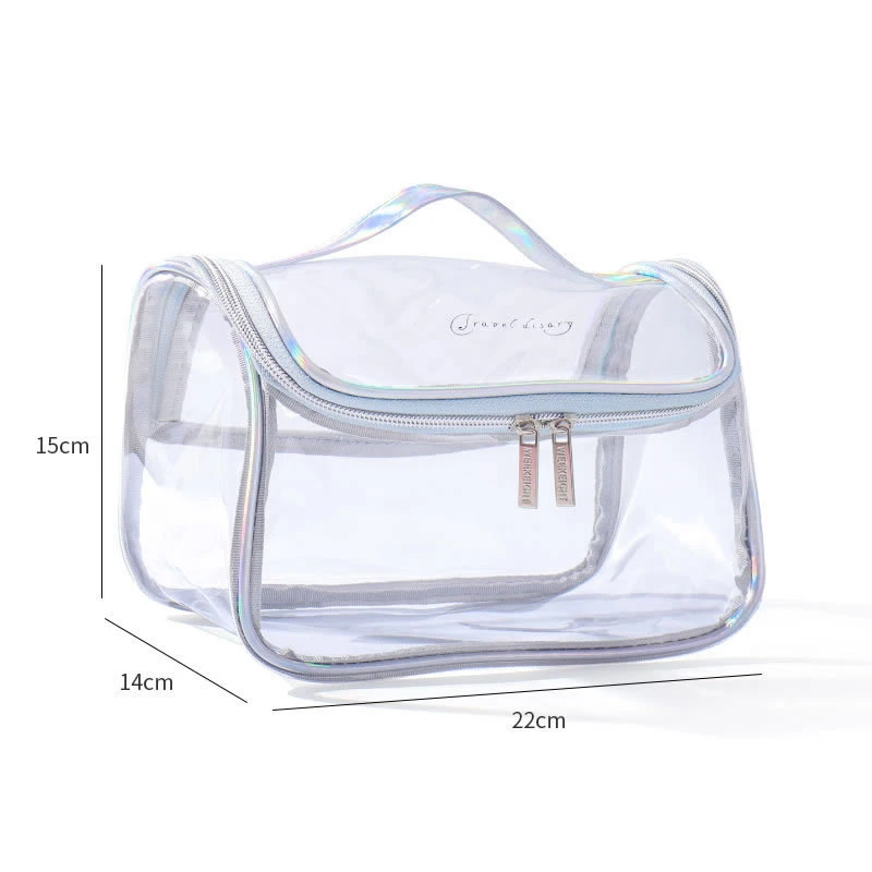 Cosmetic Bag Travel Transparent Laser PVC Women Zipper Makeup Bags Beauty Case Handbag Waterproof Storage Bath Toiletry Wash Bag