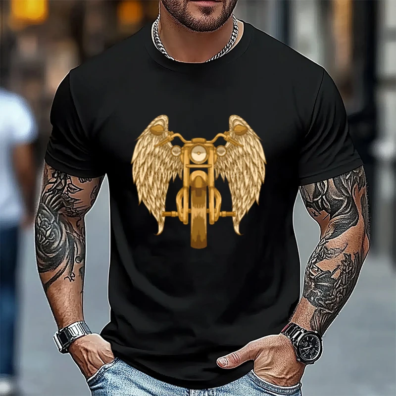 

Motorcycle With Angel Wings T-Shirt 100% Cotton O-Neck T Shirt Fashion Short Sleeve Casual Mens Tees Graphic Tshirts