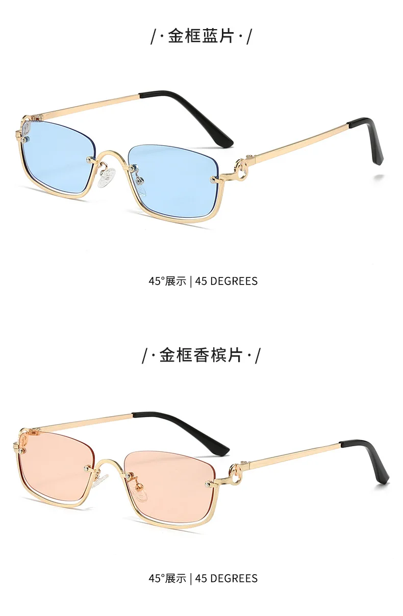 Modische Kleine Quadratische Damen-Sonnenbrille Luxusmarke Metall-Halbrahmen-Sonnenbrille Damen-Trend 2024 Vintage Schwarz Rosa Tönungen – Detail 12