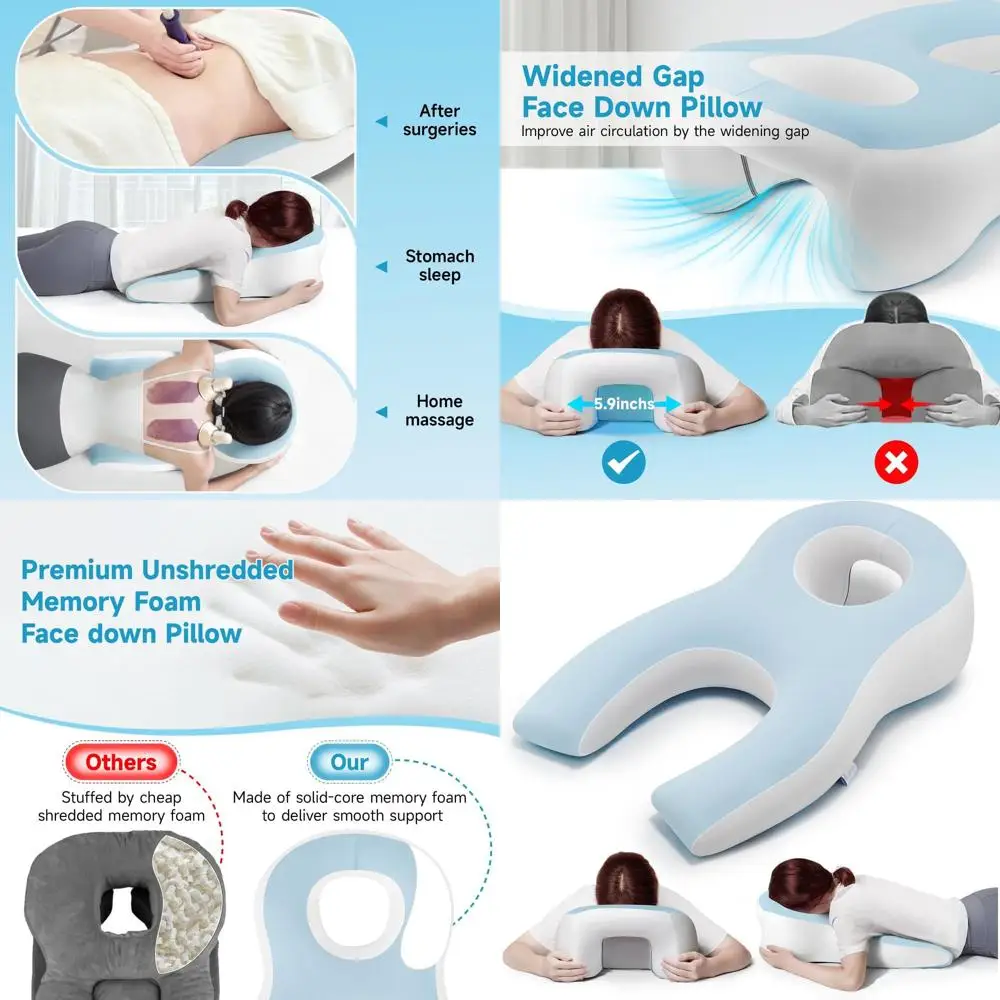 

Подушка из пены с эффектом памяти для ухода за глазами послеоперационного ухода за глазами — поддержка сна в животе с массажными преимуществами — синяя