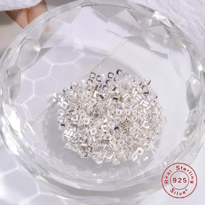

10pcs S925 Sterling silver mini broken bead square gasket handmade DIY beaded material bracelet necklace accessories SZ10