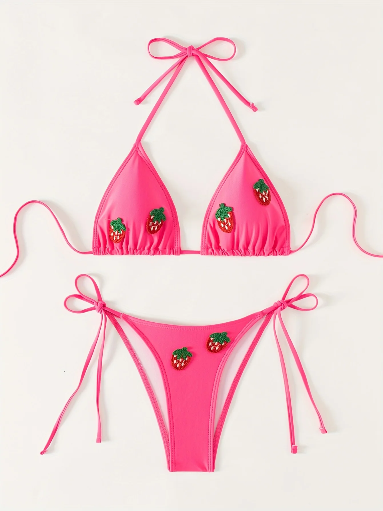 ZTVitality Sexy Halter Solid Color Stick Fruits Bikini Set Women Swmsuit Two-Piece Bandage Swimwear Bathing Suit Summer Biquini