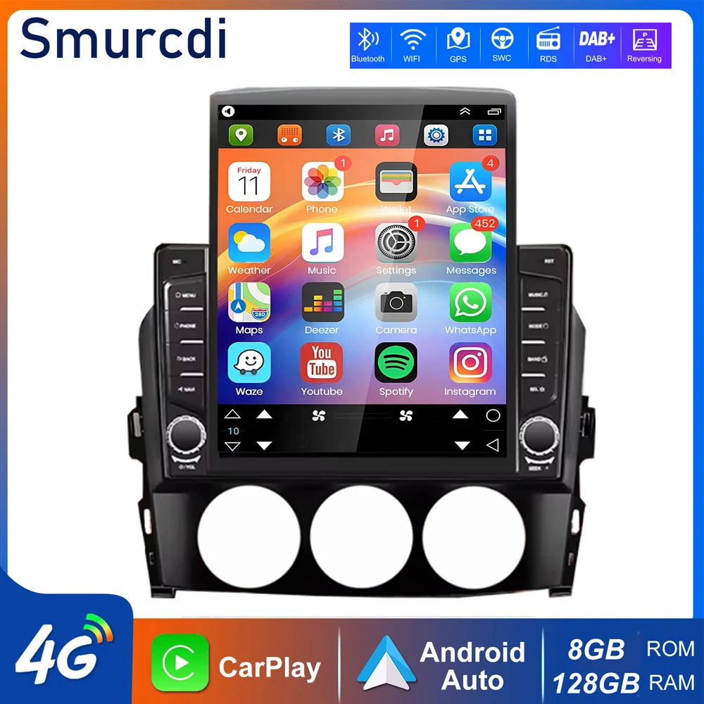 9.7 "أندرويد 15 Carplay السيارات لمازدا MX-5 MX5 MX 5 NC 2005-2015 راديو السيارة الوسائط المتعددة مشغل فيديو رئيس وحدة 4G + واي فاي بلوتوث #1