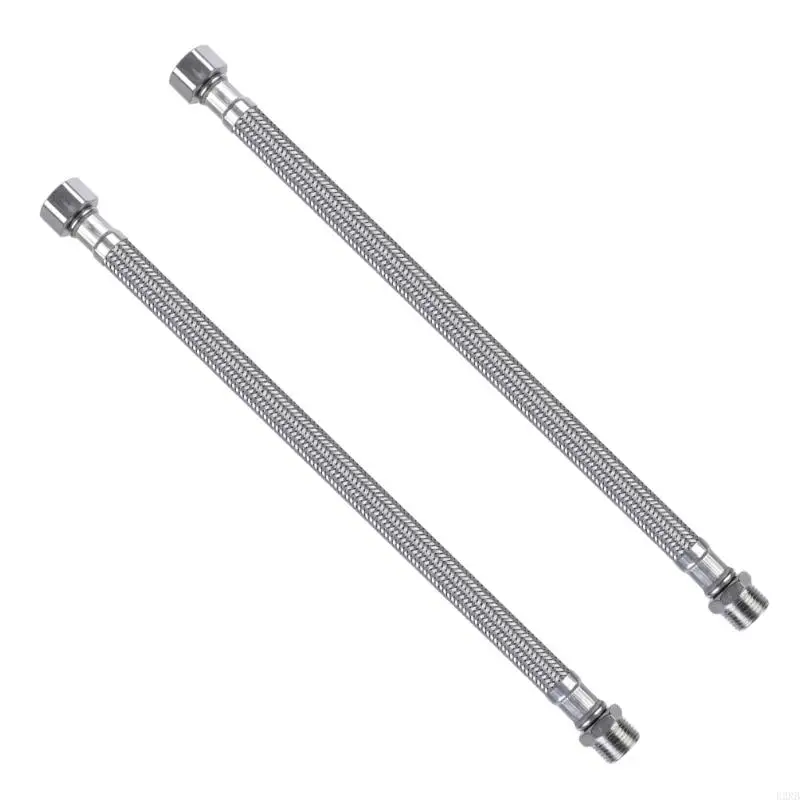 Pack Of 2 High Pressure Resistant 304 Stainless Steel Flexible Plumbing Hoses 3/8 Inch Suitable for Kitchen Bathroom Use