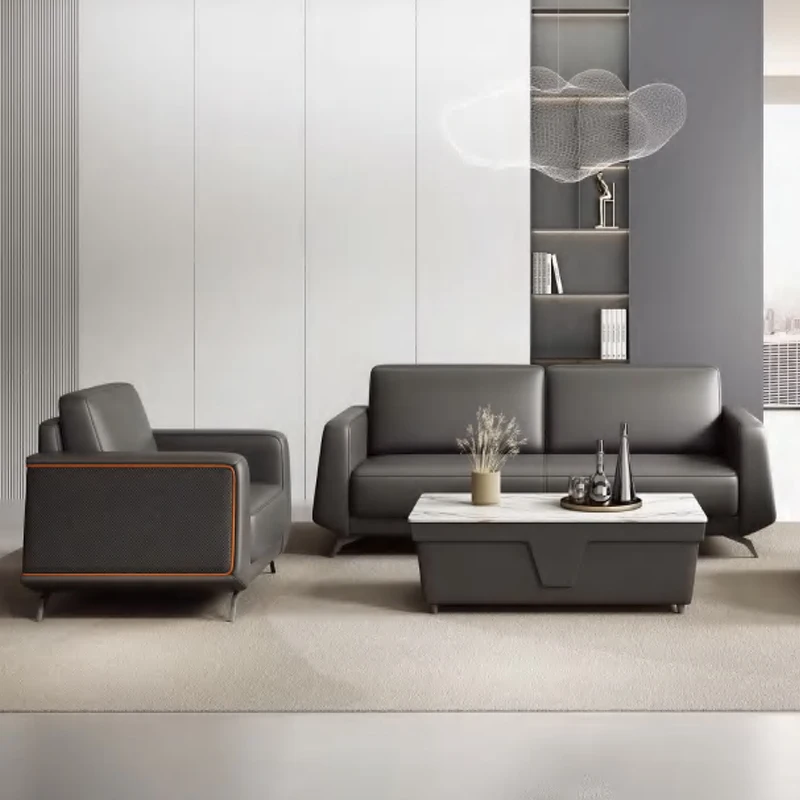 Modern New Luxury Leather Office Sofa Set with Tea Table for Business Reception Company Furniture  Boss School Hotel Office Sofa