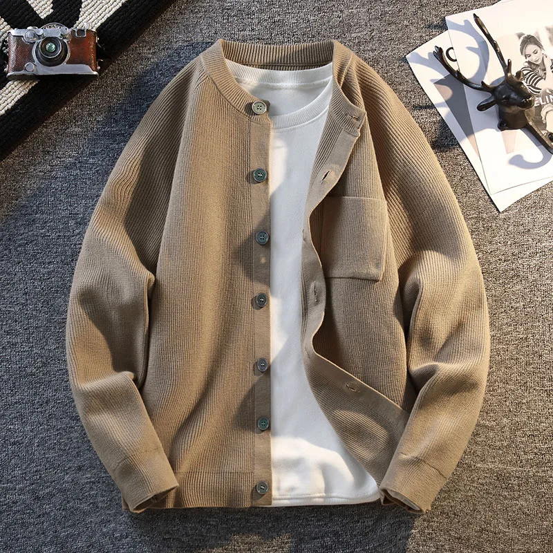 

Высококачественный однотонный мужской свитер с круглым вырезом, весенне-осенний модный, простой повседневный свободный крой, универсальный вязаный свитер