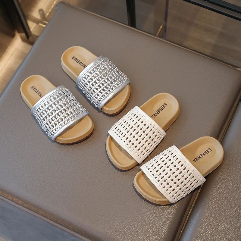 

Temperament Kid Slipper Summer New Knitted Girl Sandals Fashion Princess Shoe Girl Shoe Soft Sole Kid Shoes Women Shoe