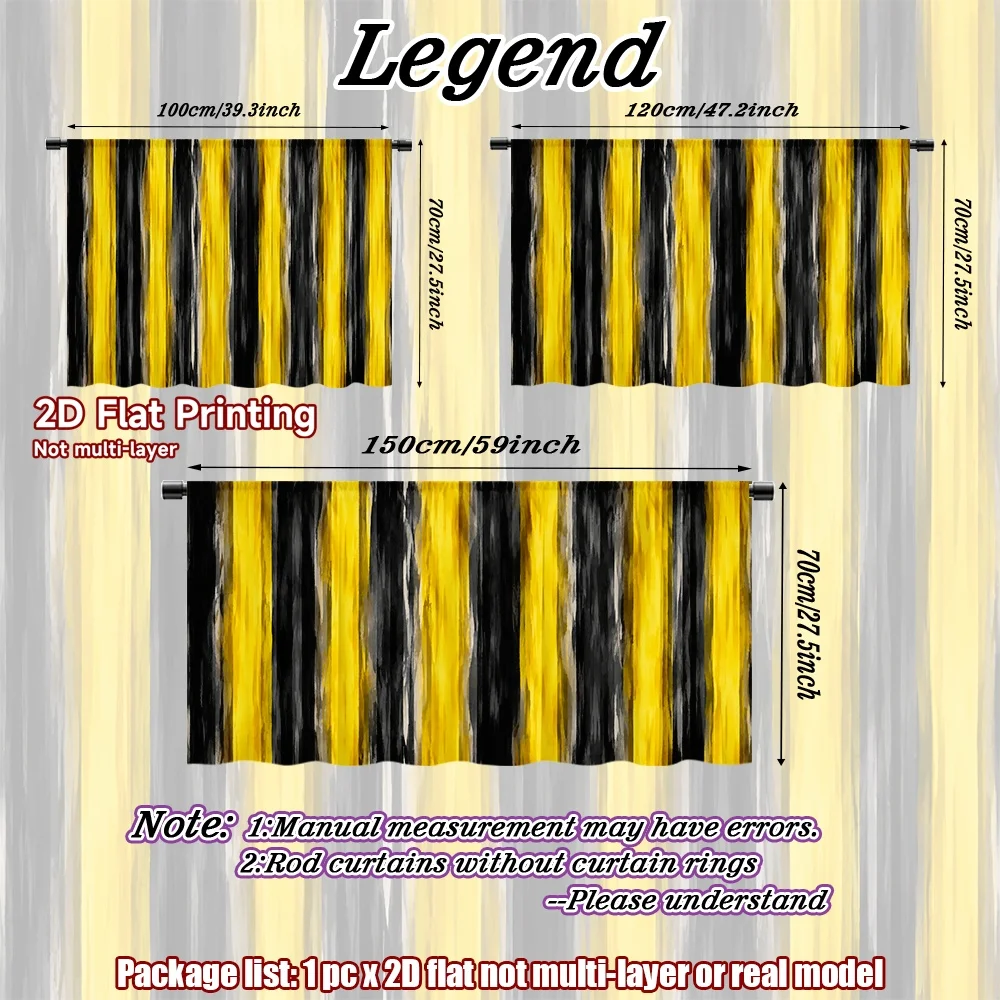 2D flat 1pc Country style Black Yellow Stripes Digital printing No-drill small curtains, bedroom curtains, door curtains,
