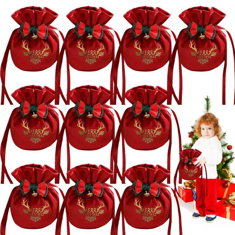 

Christmas Velvet Bag 10Pcs Merry Christmas Drawstring Candy Treat Bags Christmas Party Favors Advent Goody Fillers Gift Storage