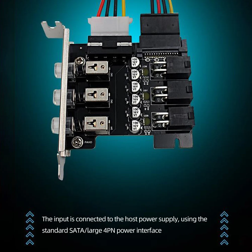 Pengontrol Hemat Daya 4Pin SATA Hard Drive Kartu Ekspansi PCI LED Backlit Sistem Manajemen Kontrol Cerdas Bernomor PCIE