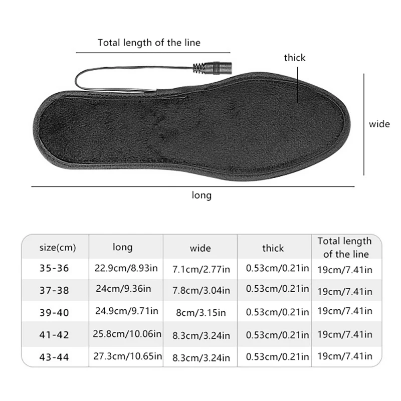 1Pair USB Rechargeable Heated Insoles Electric Heated Shoes Pad For Outdoor Skiing Winter Foot Warmers