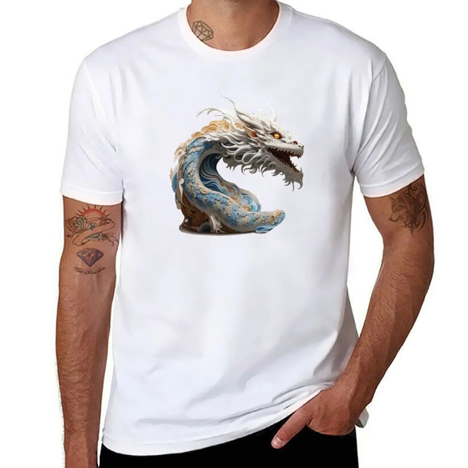 

White Dragon T-Shirt man t shirt summer anime t shirts oversize black cotton t-shirt plain for man package T-Shirt