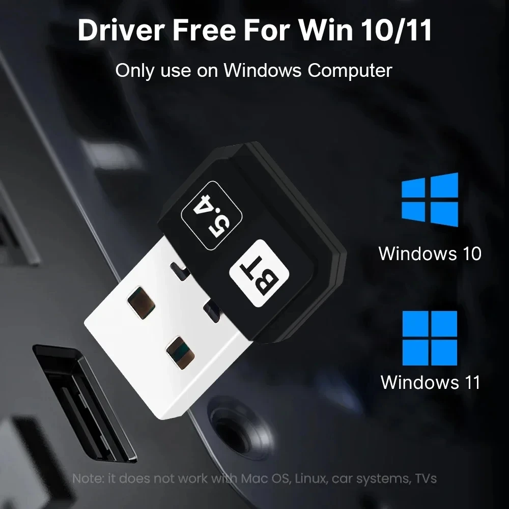 USB Bluetooth Adapter Bluetooth 5.4 Mini USB Wireless Receiver/Transmitter For PC/Laptop Driver Free For Windows 10/11