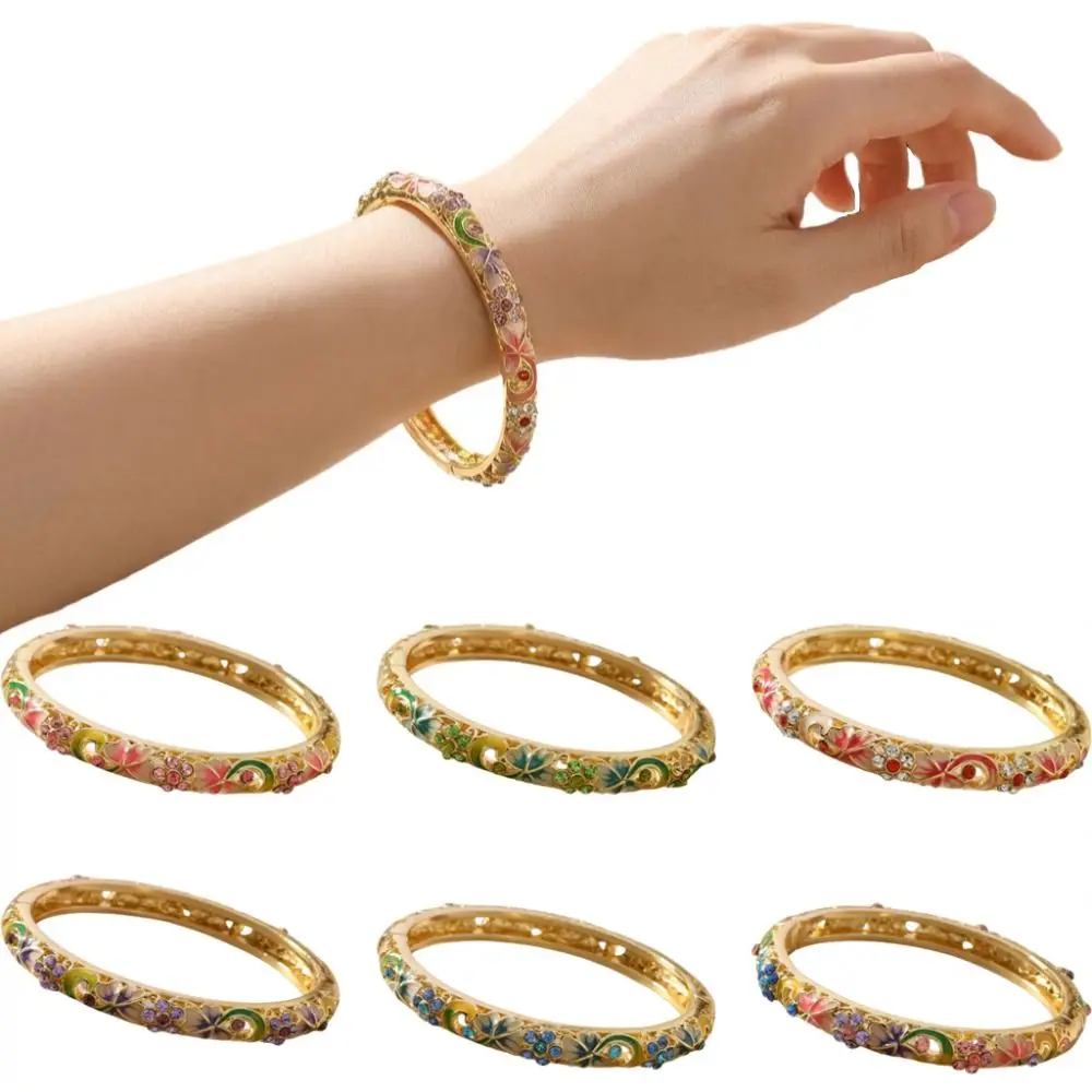 

Gold Plated Cloisonne Bracelet Traditional Chinese Enamel Design Double Bangle Double Bangle Flower Pattern Ethnic Bracelet