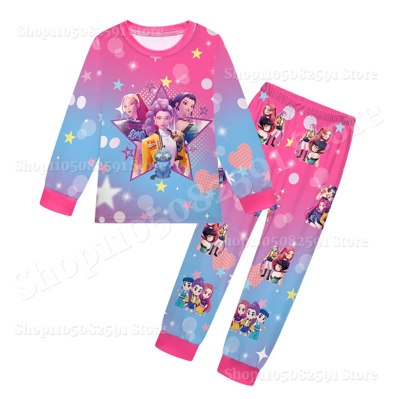 2025 Demon Hunters Huntrix Pigiama per bambini Set Neonate Camicie da notte giornaliere Rumi Mira Zoey Ragazze T-shirt a maniche lunghe + Pantaloni Set da 2 pezzi