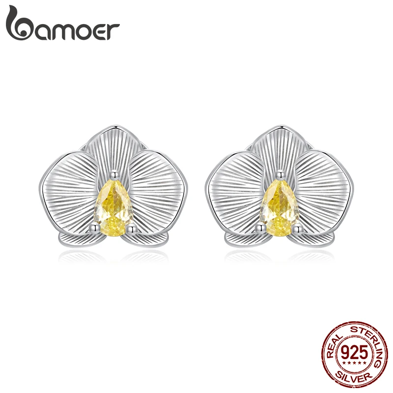 BAMOER Solid 925 Sterling Silver Phalaenopsis Stud Earrings for Women Teens Hypoallergenic Cute Dainty Flower Stud Earrings