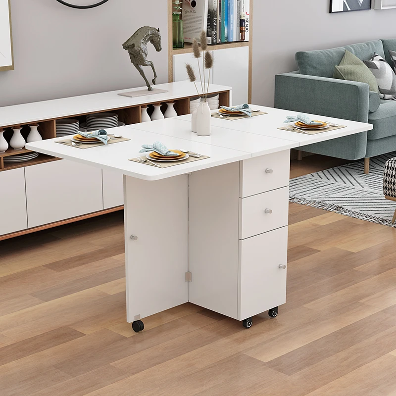 Simple and modern small apartment telescopic folding dining table rectangular mobile kitchen locker simple dining table and chai