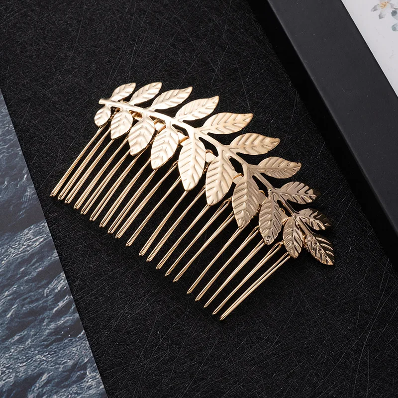 Gold Color Metal Leaf Hair Clip Girls Wedding Hairpin Barrette Flowers Rhinestone Hair Comb Hairpins Women Accessories Jewelry