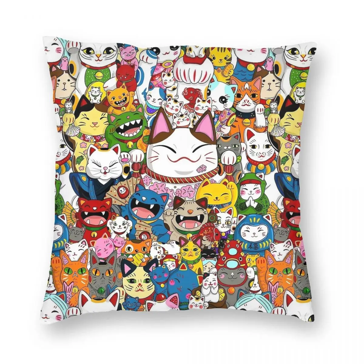 Maneki Neko Lucky Cat Collection Pillowcase Printed Fabric Cushion Cover Decorative Throw Pillow Case Cover Chair Square 40X40cm