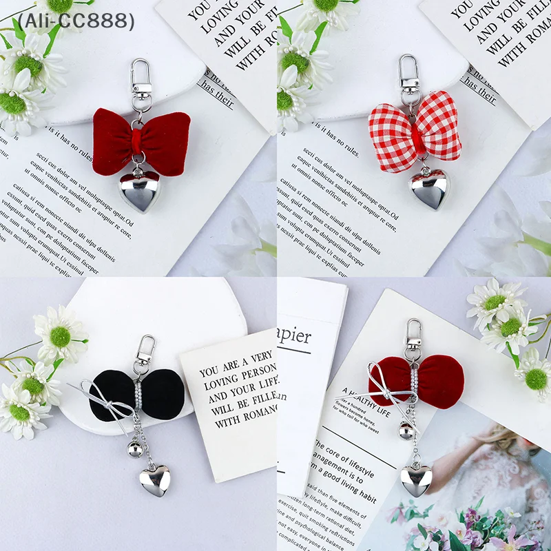 〔CC88〕Creative Ribbon Bowknot Fabric Bow Resin Love Heart Pendant.Small Fresh Women's Bag Decoration Versatile Keychain