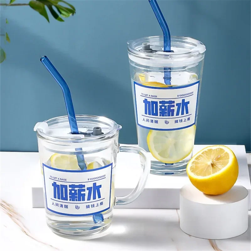 كوب ماء شفاف من قش المسبح مع غطاء، كوب ماء ليمون محمول عالي القيمة للمكتب