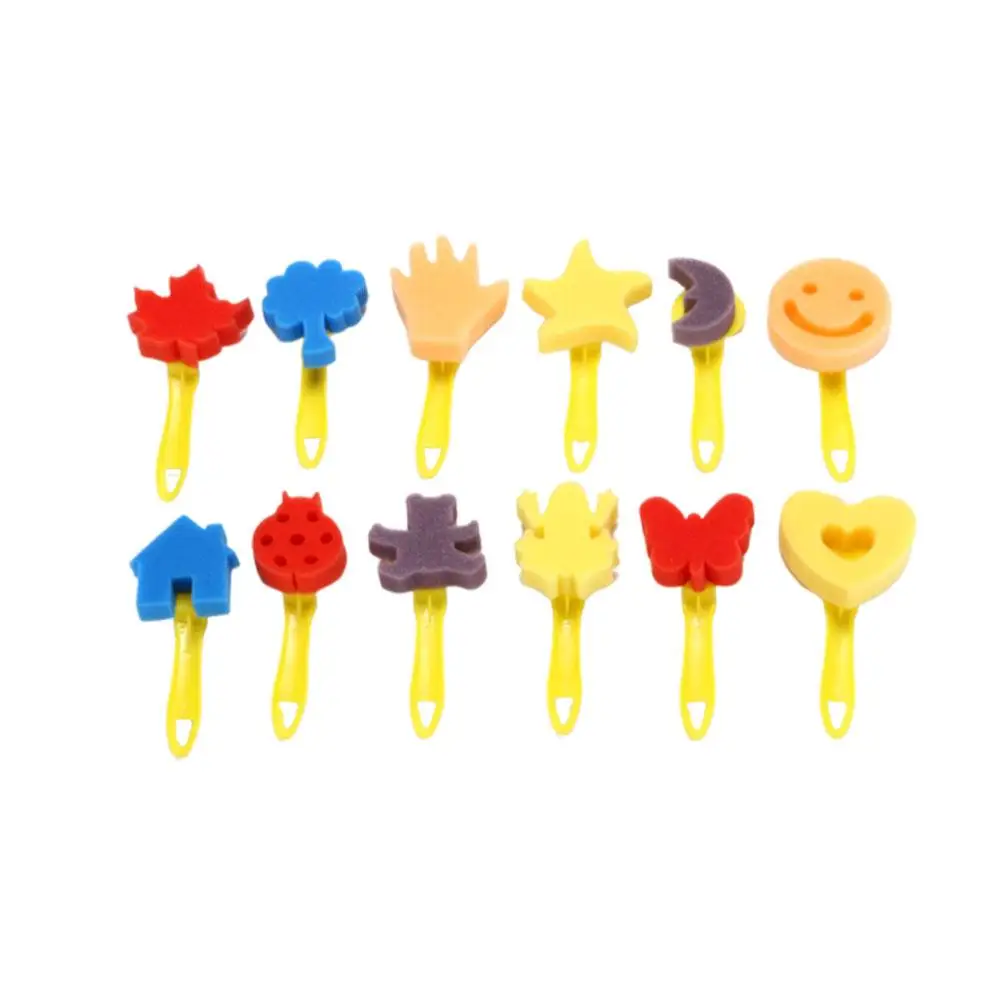 12Pcs/Set DIY Use Sponge Brush Kindergarten Painting Tools Child Graffiti Art Supplies(Random Pattern)