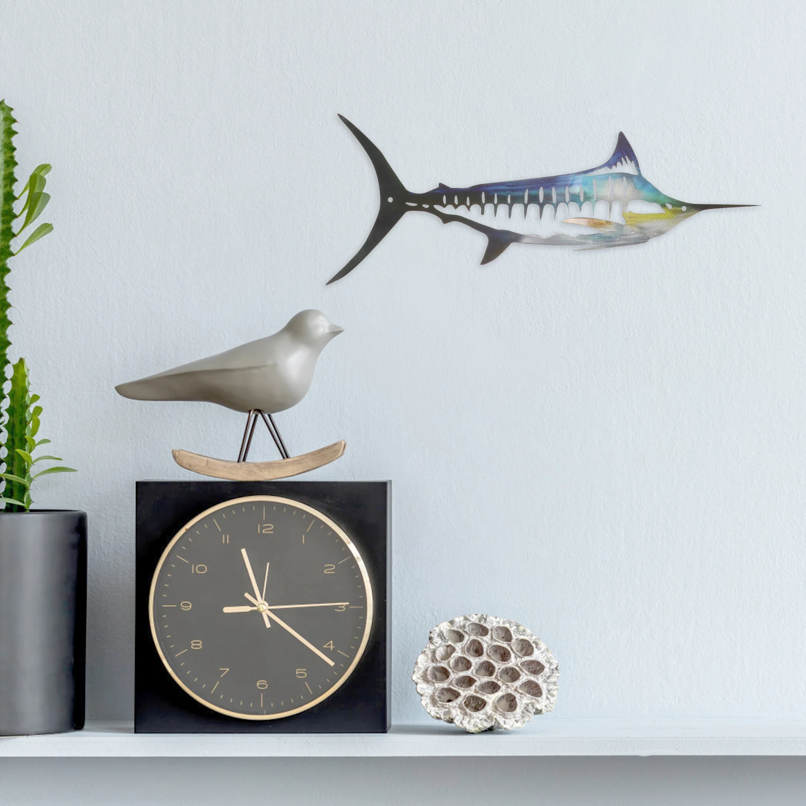 

Shark naments Wall Decor Art Hanging Metal Pendant Swordfish Yellow Iron Craft Home Fish Wall Decor Mini Model Display