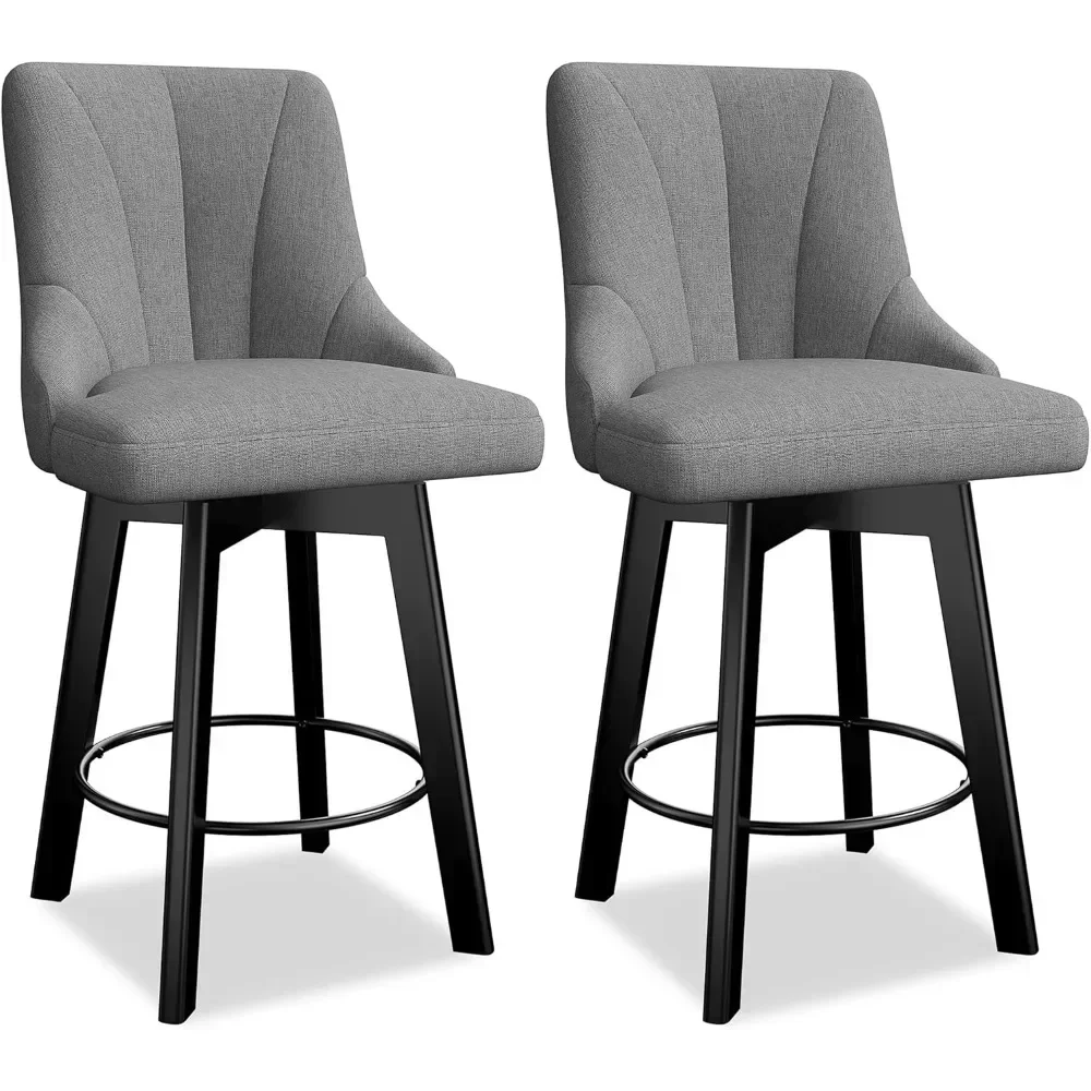 

Swivel Bar Stools with Backs, 24" Counter Height Bar Stools Set of 2, Fabric Upholstered Counter Bar Stools with Solid Wood Legs