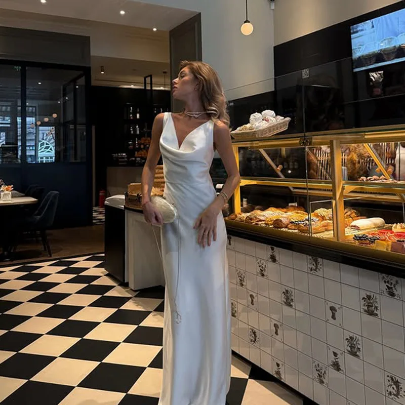 

Solid V Neck Sheath Women Maxi Straps Dresses Party Elegant Outfits Fashion Bodycon Female Long Vestidos Robes Sleeveless Sheath