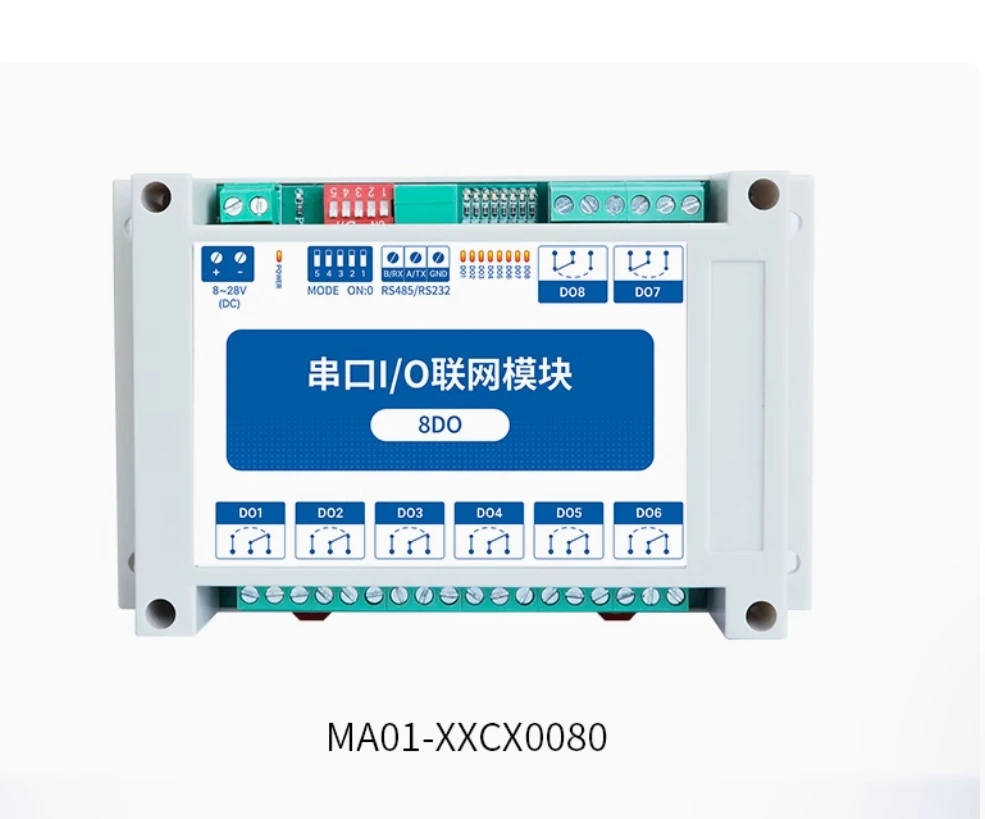 

Modbus RTU Управление Сетевые модули ввода-вывода Последовательный порт Интерфейс RS485 8DO MA01-XXCX0080 Установка на рейку 8 ~ 28 В постоянного тока IoT