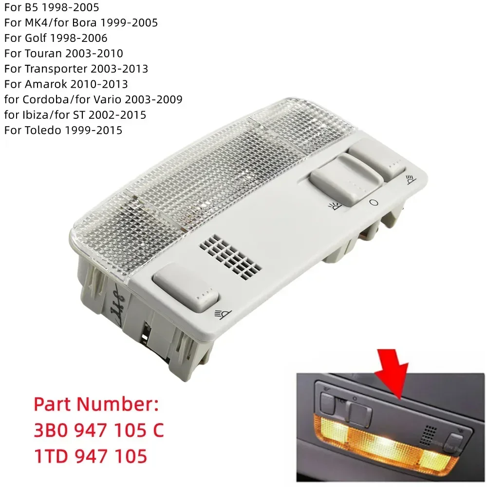 

1pc Gray/Beige Car Front Roof Dome Reading Lamp Light For Golf For Touran For Leon For MK4 For Toled #1TD947105 #3B0947105