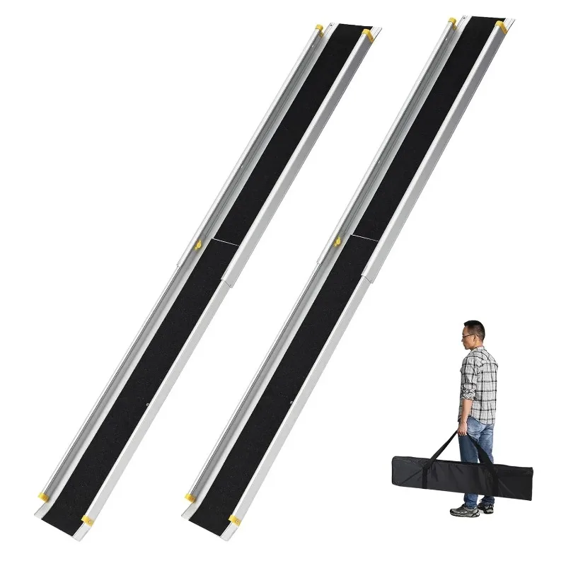 2Pcs Telescoping Wheelchair Ramp for Home Steps, Aluminum Portable Wheelchair Ramps with Carrying Bag, Weight Capacity 600 LBS