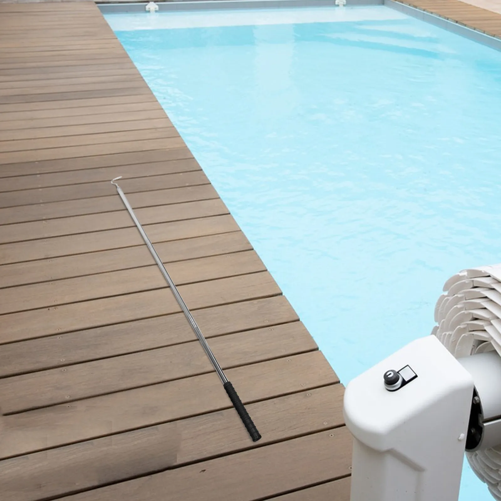 Gancho de limpieza de piscinas de acero inoxidable de alta resistencia con diseño de varilla desmontable para levantar la cesta del skimmer y uso en mantenimiento