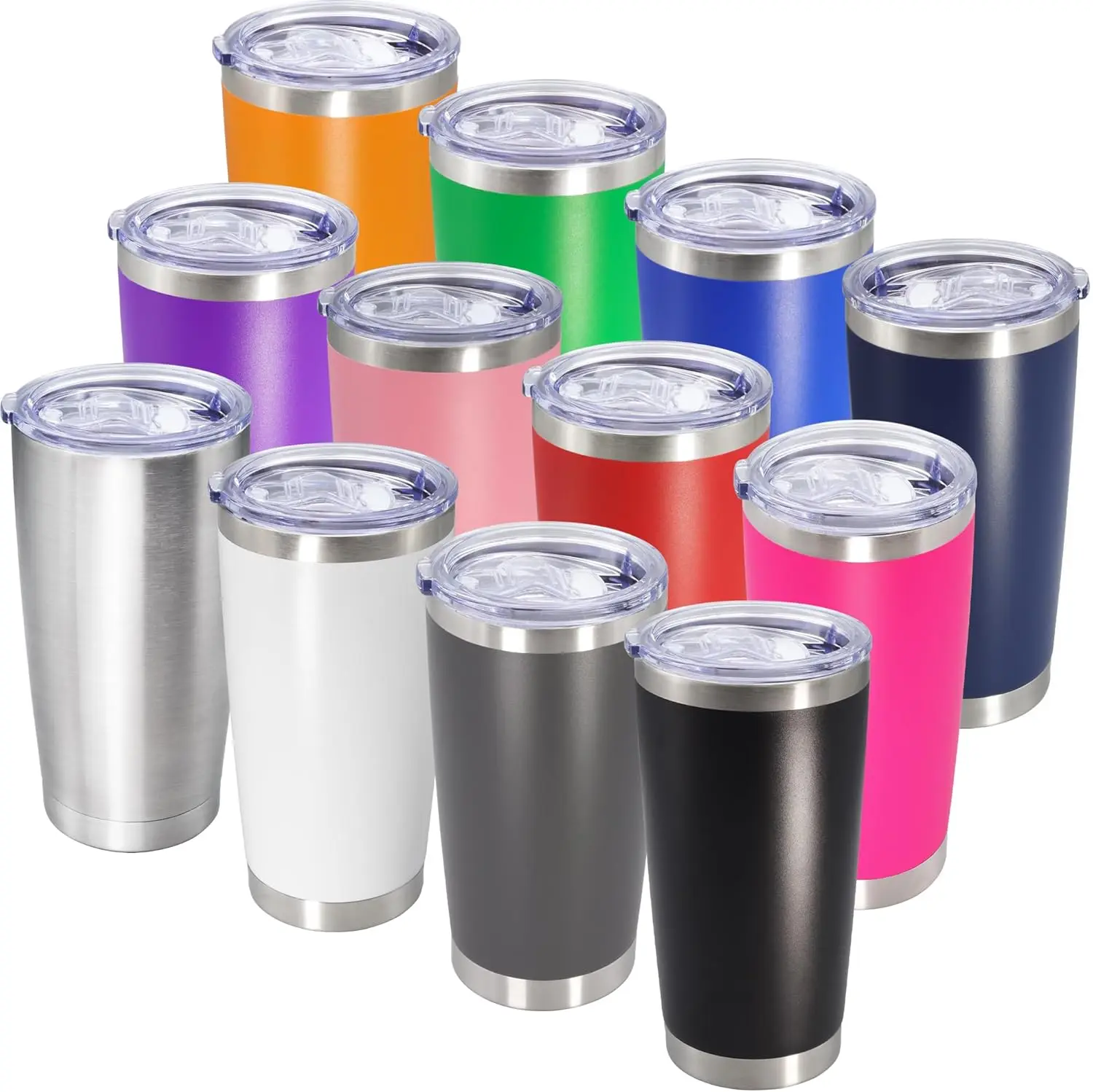 

20oz Stainless Steel Vacuum Insulated Tumbler with Lid, Double Wall Travel Mug for Hot/Cold Drinks, Mix Color 12-Pack