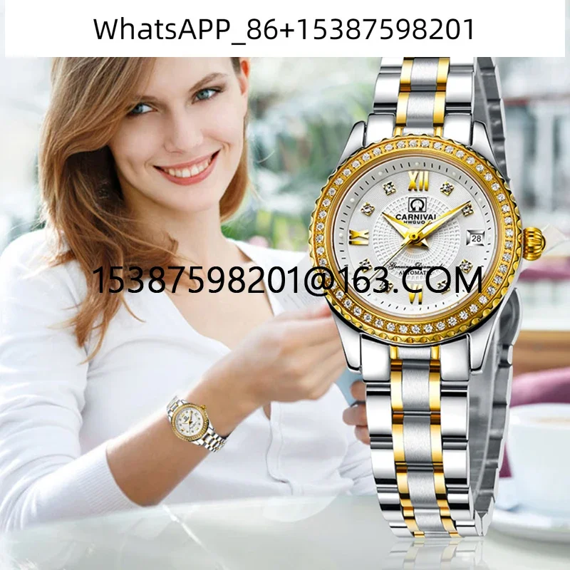 Elegant Womens Mechanical Watches Full Steel Bracelet Ladies Diamond Automatic Watch for Women Waterproof Reloj Mujer