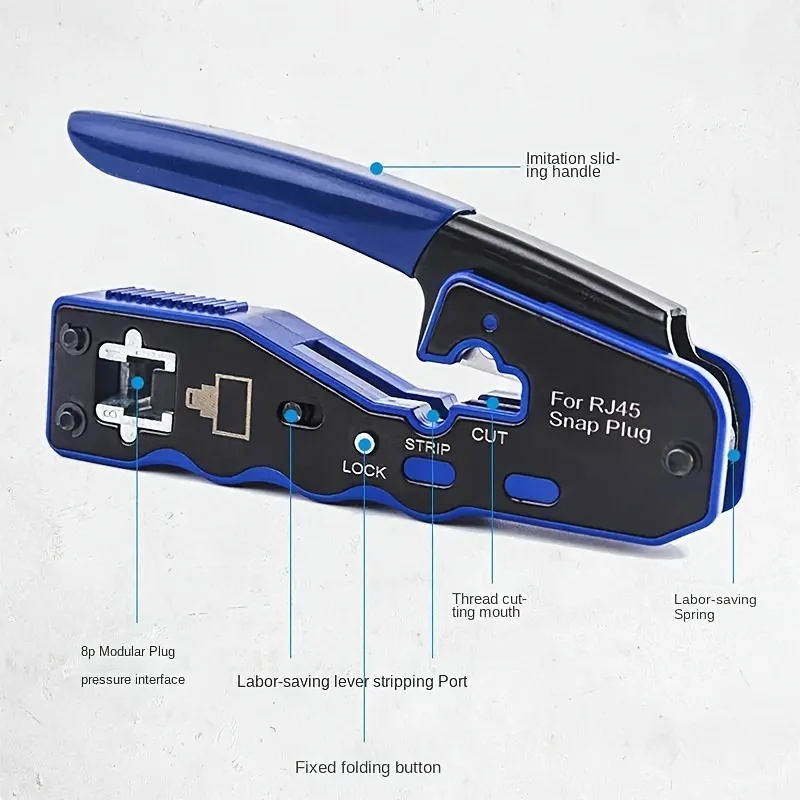 8P Pass Through RJ45 Crimping Tool, All-in-One Handheld Crimper for Cat5/Cat5e/Cat6/Cat6a Ethernet Cable Connectors