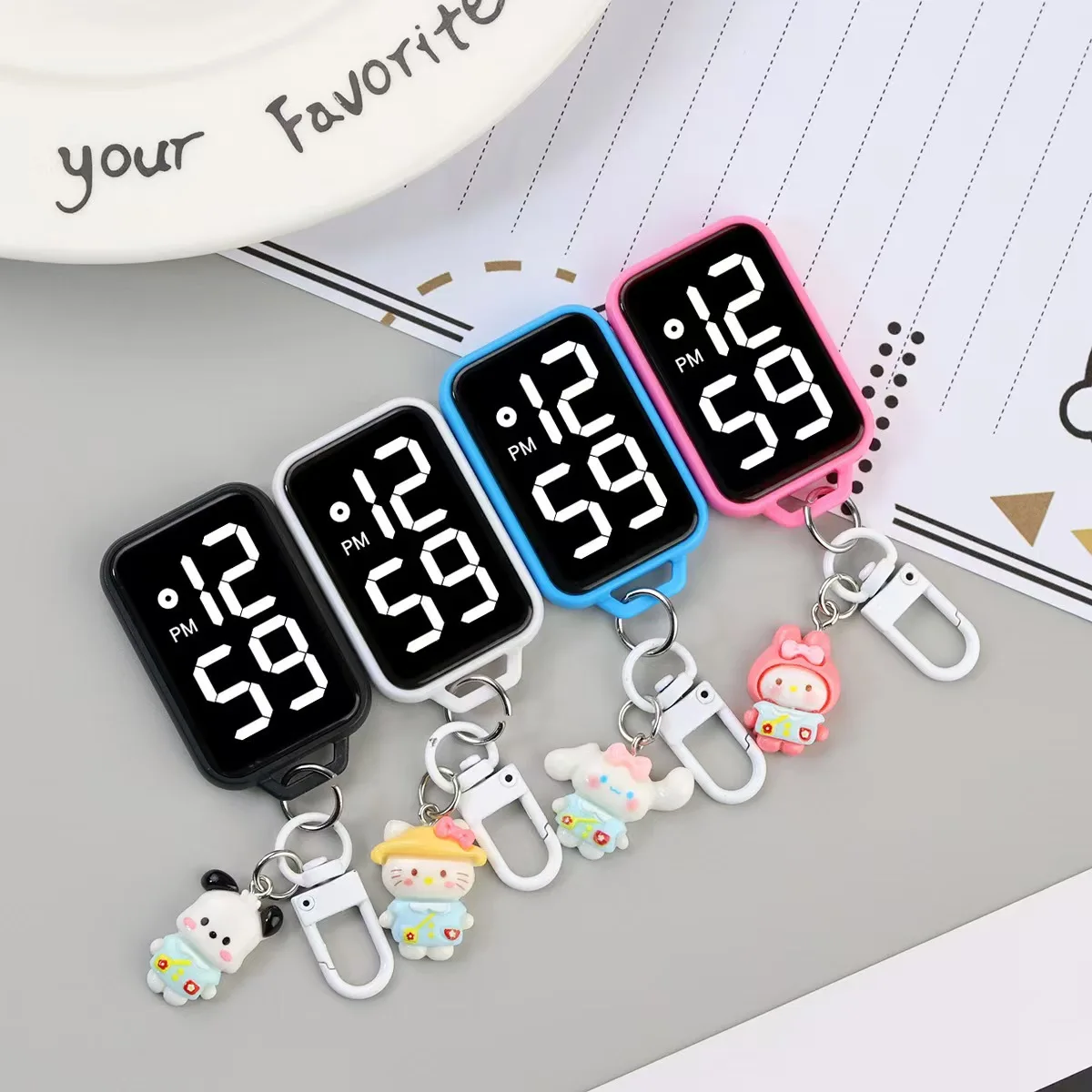 Square Large LED Electronic Watch Cartoon Pendant Small Hanging for Youngster Student Backpacks Keys Pendant Timepiece Present