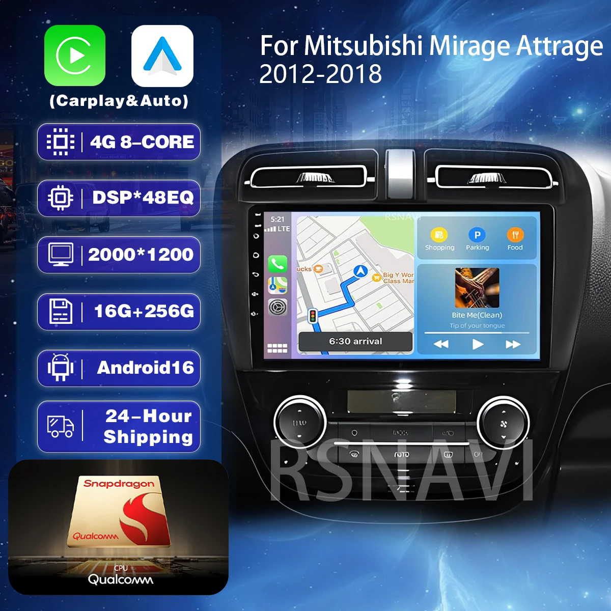 Android 16 Carplay Auto 2K Bildschirm Autoradio Multimedia Player für Mitsubishi Mirage 2012-2018 2DIN Autoradio Stereo Head Unit
