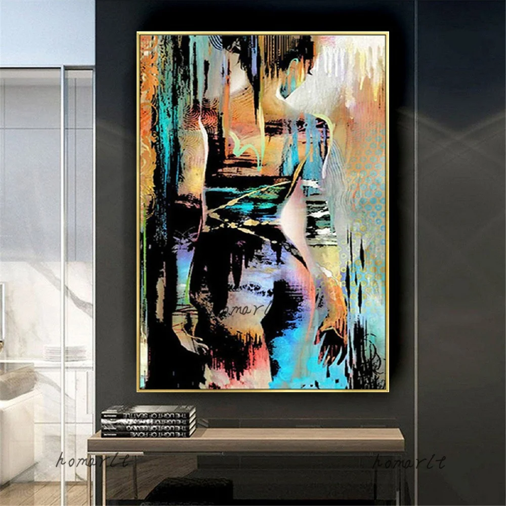 100% Hand-Painted Ma'am Oil Paintings Modern Blue Naked Girl Wall Art Pictures Decor Home Living Room Canvas Poster Artwork Gift