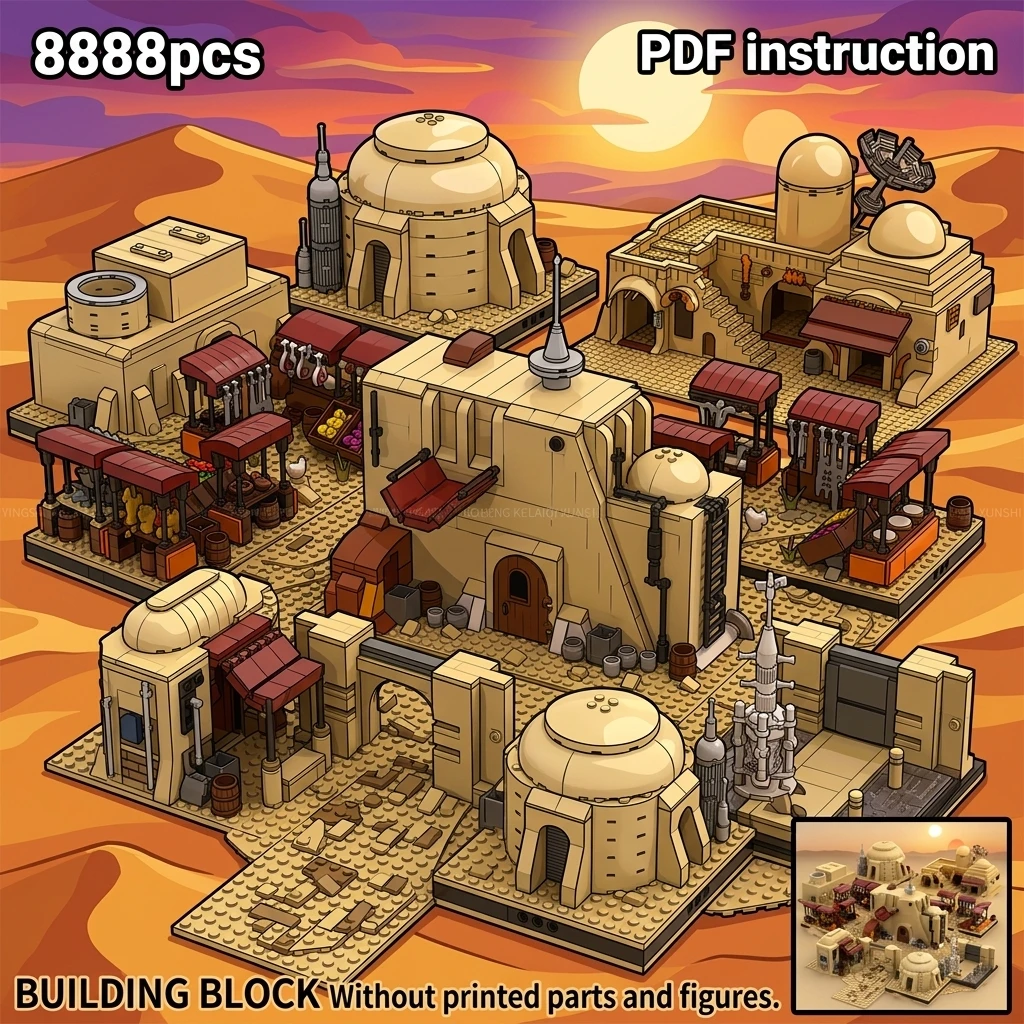 

MOC Sci-Fi Desert Planet Architecture Building Blocks Modular Space Outpost Micro Diorama Display Adult Brick Set