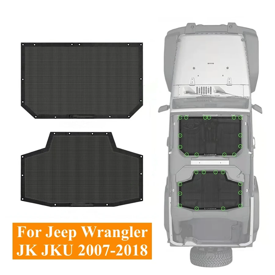 Auto Parts 2 PCS Front and Rear Mesh 4 Door Top Sun Shade Cover Compatible with Jeep Wrangler JK JKU 2007-2018