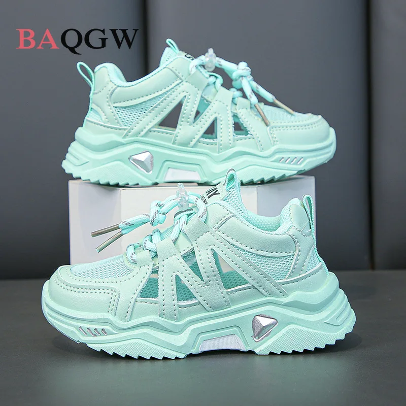 Hollow Breathable Kids Running Sneakers for Girls Non-slip Children\'s Fashion All-match Lace-up School Boys Sport Shoes Mesh