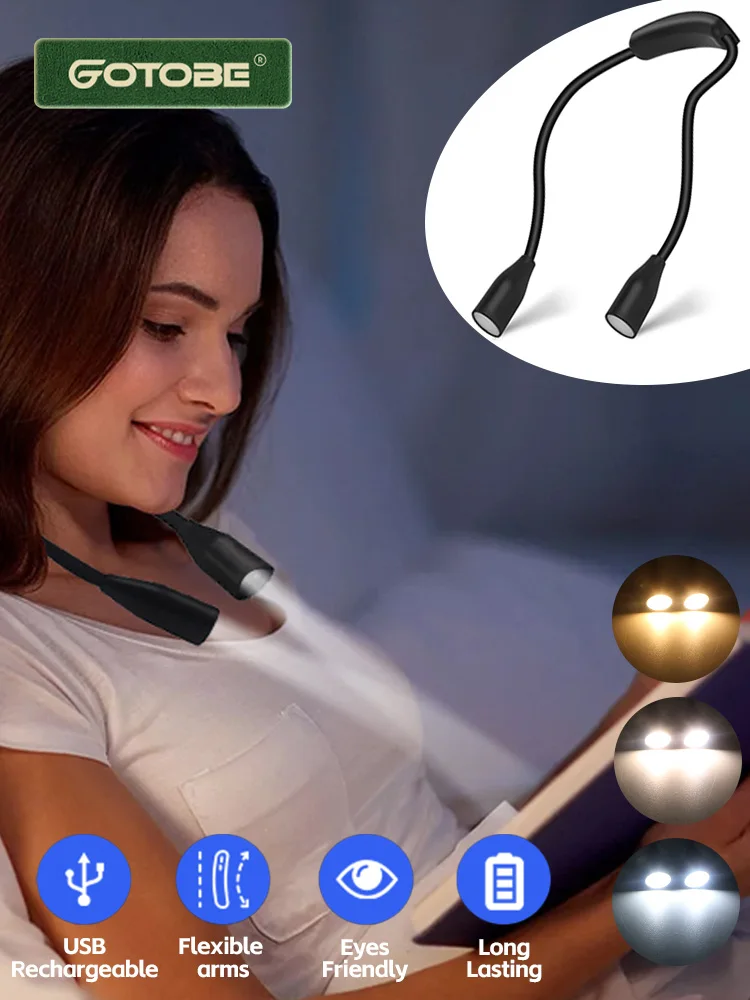 LED-nachtlampje met hangende nek, flexibele arm, zacht licht, oogbescherming, leesboeklamp voor's nachts lezen, op maat weven, hardlopen - afbeelding 2