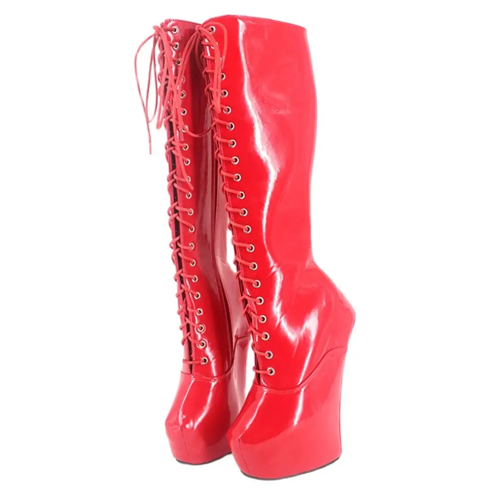 Knee-high Boots 20CM Super High Hoof Heel Platform Heelless Horse Ponying  Cross-tied Boots Size 36-46