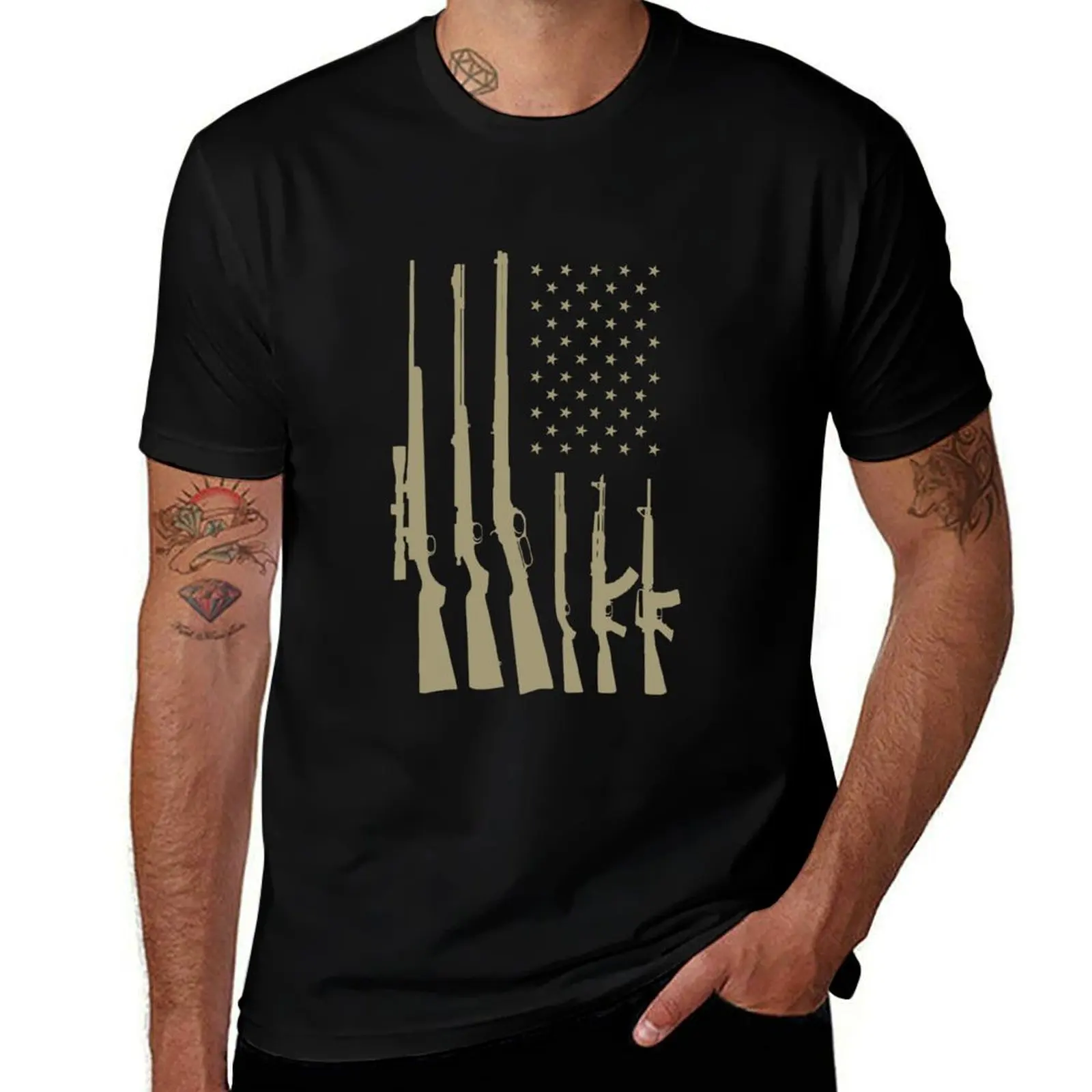 

Unique American Flag and Guns - Second Ammendment T-Shirt t shirts cotton 100% man t shirt graphic
